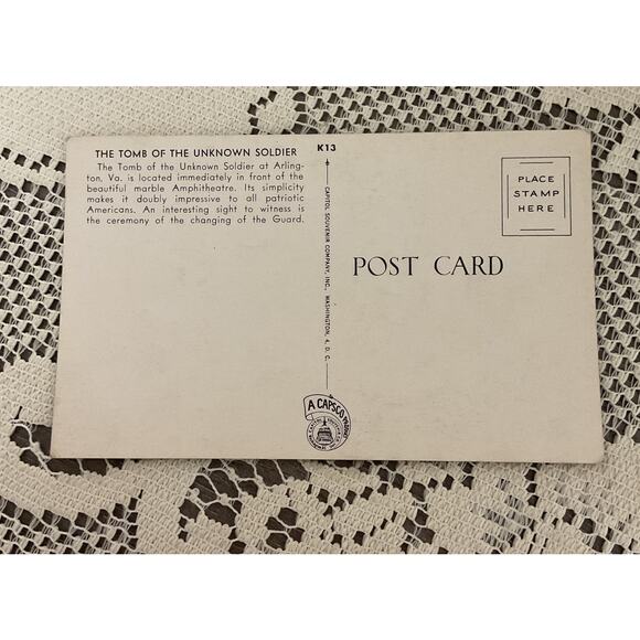 Vintage Picture Postcard Tomb Of The Unknown Soldiers Washington DC. - Picture 4 of 6